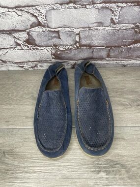 Olukai Nohea Perforated Blue Leather Slip On drop Loafers women sz 8.5M US/39EU